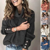 Fongt Solid Color Sweater, Loose Turtleneck Sweater, Women's