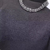 Spring Style Neckband Diamond Trim Round Collar Pullover Loose Sweater 5755005-Outfit