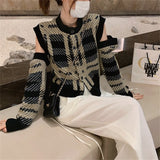 Fongt Spell Color Small Fragrant Wind Sweater Coat Female Autumn New Korean Version Design Sense Removable Long Sleeve Knit Cardigan-Outfit