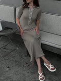 Fongt Temperament Splicing Bumpy-Buted Short-Sleeved Single-Dcupuncture Knitted Dress