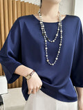 Blouses Woman 2023 Silk O-Neck Fashion Pink Top Elegant Temperament Acetate SATIN Design Feeling Short Sleeves