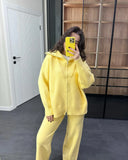 Fongt The Autumn Of 2025, The New Explosive Collar Solid Color Knitted Shirt Thick Pants Suit For Women