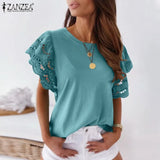 ZANZEA Women Spring Lace Patchwork Blouse Long Sleeve O-Neck Oversized Chemise Female Fashion Casual Clubing Holiday Tunic