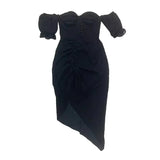 TWOTWINSTYLE Sheath Print Colorblock Dress For Women Square Collar Short Sleeve High Waist Irregular Hem Midi Dresses Female