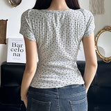 V-Neck Floral Striped Short Sleeve Tee-Outfit