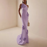 Fongt Women's 2025 Summer New Temperament Elegant Design Slanted Shoulder Three-Dimensional Flower Sleeveless Long