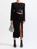 Spring 2025 New Fashion Sexy Round Tie With Short Top + High-Waisted Three-Dimensional Flowers Open Forked And Hip