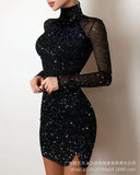 New Hot Gold Stitching V-Neck Pleated Satin Dress ODS1013C Series-Outfit