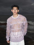 Fongt And Lonely Wind Hollow Knitted Shirt Male Sense Perspective Loose Long-Sleeved Net Eyes Twilight Twilight Tearing Up Fashion Clothes