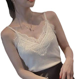 Fongt Sling Vest Women In Autumn With Velvet Thick Lace Knitted Bottom Shirt Sleeveless Top In