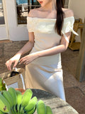 Fongt Xixi 2025 Summer New Korean Version Of The Flower Temperament Word-Collar Ice Silk Knitted Women's Top 25237
