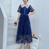 Fongt Dress Women's New Sweet Collar Collar Buckle Repair Medium Long Lace Temperament High-Sense Skirt