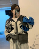 Deer Jacquard Hooded Knitting Zipper Cardigan-Outfit
