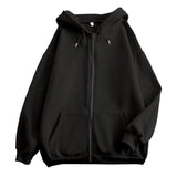Fongt Flat Hooded Ins College Windy Loose Zipper Thick Hooded Coat