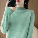 Fongt 2024 Autumn / Winter New Women's Korean Version Slim Half High Collar Short Solid Color Bottom Sweater-Outfit