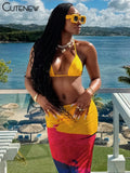 Women's Patchwork Two Piece Set Lace-up Sleeveless Halter Cropped Vest Top+Slim Long Skirt Female Beach Holiday Outfit-Outfit
