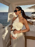 Fashion Hanging Neck With Flower Styling Blouse 2025 Summer New Sexy