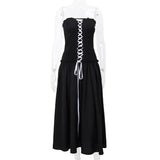 Black Tube Ruched Lace Up Maxi Dress-Outfit