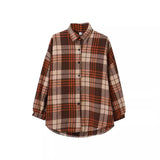 Vintage Plaid Print Thick Long Sleeve Blouse-Outfit