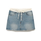 New Spring Style Literature And Art Retro Style Tie Slim And Show Thin Spliced Denim Skirt 6688012-Outfit