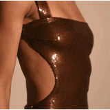 Brown Sequin Strap Sleeveless Maxi Dress-Outfit