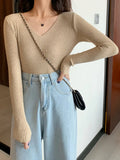 Basic B-neck Solid Autumn Winter Pullover Women Female Knitted Ribbed Sweater Slim Long Sleeve Badycon High Quality Sweater-Outfit