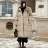 Large Version Of Long White Duck Down Down Jacket Female 2024 Winter Fashion Retro Thick Hooded Loose Over The Knee Coat Tide-Outfit