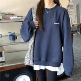 Letter Embroidery Oversized Sweatshirt-Outfit