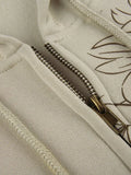 khaki zip-up hoodie with floral