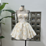 Waist Wave Point Tampering With Printed Bra Short Skirt With Flowers Can Be Sweet Can Want Early Spring Fluffy