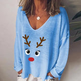V-neck Long Sleeve Pullover Casual Loose