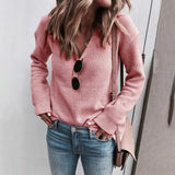 Fongt And Fall WISH Hot Women's Solid Color Top V Neck Long Sleeve Sweater Sweater Jumper Women's
