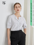 Office Lady White Striped Shirt Female Summer 2021 Thin Design Niche Chic French Short-sleeved V-neck Retro