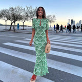 Fongt Summer New Women's Temperament Commuting Print Long Dress Loose Apparent Thin Dress