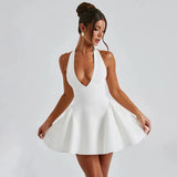 Deep V-Halter Backless A-line Mini Dress-Outfit