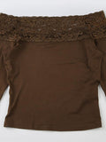 Lace Splice Off Shoulder Long Sleeve Tee-Outfit