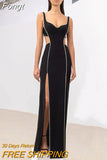 2023 Women's Sexy V-neck Sleeveless Hollow out Black Diamond Split Length Bandage Dress Elegant Celebrity Party