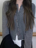 Fongt Windish Small Wool Knitted Cardigan Women's Autumn And Winter Round-Neck Long-Sleeved Bottom Shirt Short Repair Inside The Top