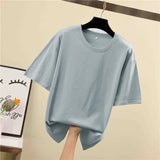Tee Shirt Summer short sleeve loose Solid color Basic T Shirt Women Casual O-neck 90s Tops Korean black White