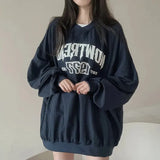 Letter Print Oversized Round Neck Sweatshirt-Outfit