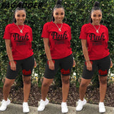Letter Print Short Sleeves Tshirt Tops + Pants Casual Two Piece Set Summer Women Tracksuits Sport 2pcs Outfits