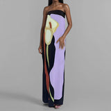 Fongt Spring Dress Women's Fashion Sleeveless Shoulder Stamped Breast Sexy Detender Print Dress