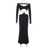 Black Long Sleeve Hollow Out Maxi Dress-Outfit