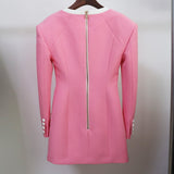STREET Newest 2022 Designer Dress Women's Extra Shoulder Square Collar Long Sleeve Double Breasted Color Block Mini