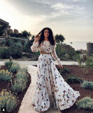 Fongt Net Red Butterfly Print Two Sets Of Bohemian Large Dress Long Dress Beach