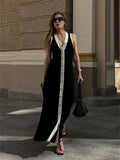 Fongt Sleeveless Single-Broced Knit Dress Tight Mid-Dressed Open-Shirt Sexy Summer Dress