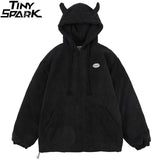 Men Hip Hop Streetwear Jacket Coat Plain Devil Hooded Jacket Harajuku Cotton Casual Jacket Coat Autumn Outwear Zipper