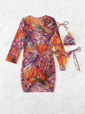 2025 New Transparent Mesh Digital Three-Piece Printed Sunscreen Beach Bikini