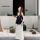 Fongt Sense Of The Color Stripe Splicing Sleeveless Sling Vest A Set Of Top Women Loose Thin A Word Half-Body Skirt Suit