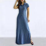 Spring Summer Women Loose Denim Vintage Button Pocket Befree Dress Long Short Sleeve Summer Party Elegant Maxi Dresses